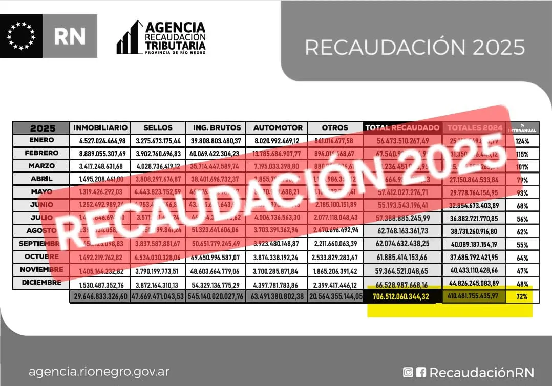 RIO NEGRO RECAUDACION 2025