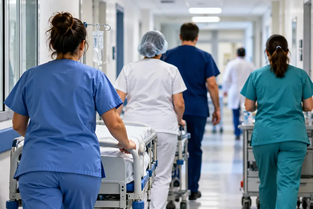 Personal sanitario en un pasillo hospitalario